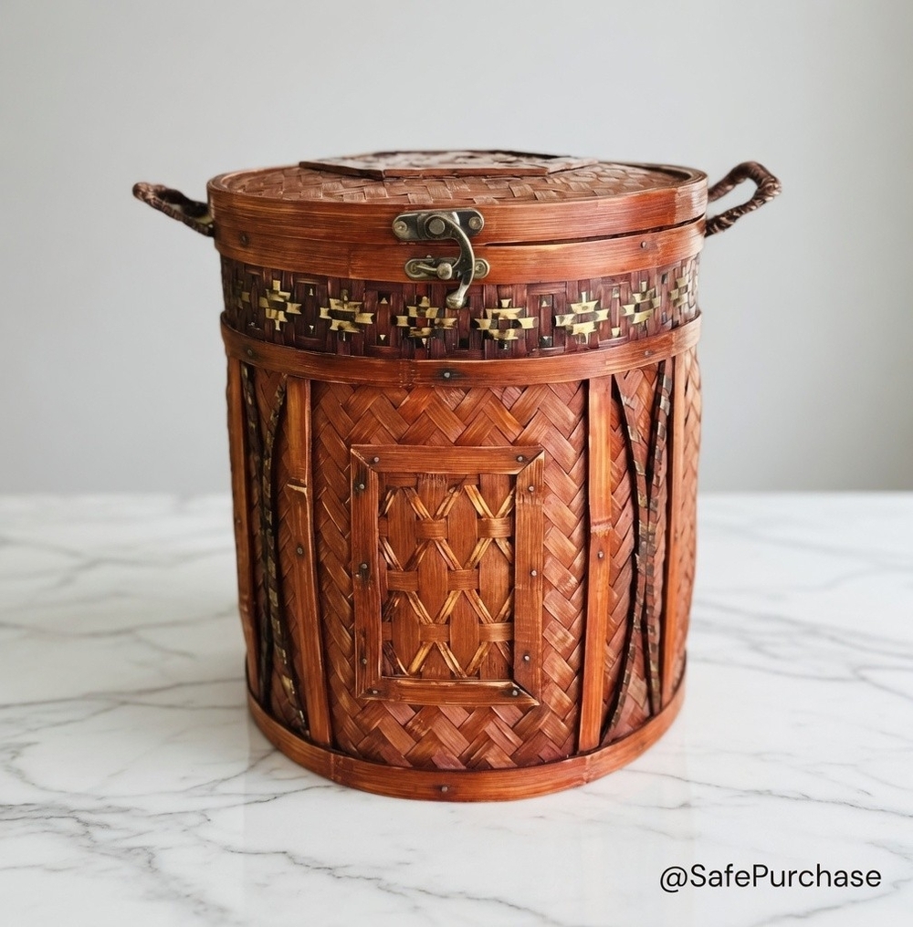 Mid 20th Century Chinese Rattan Wedding Basket Picnic Basket Wicker Vintage Box